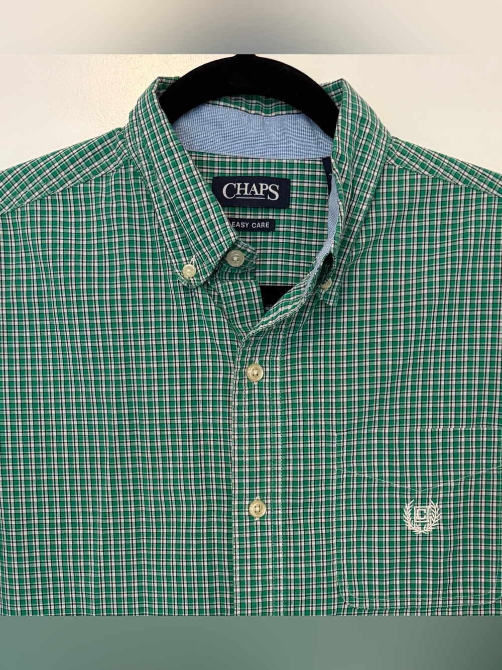 Chaps Green*Blue*White Plaid Button Down Short Sleeve Shirt Medium